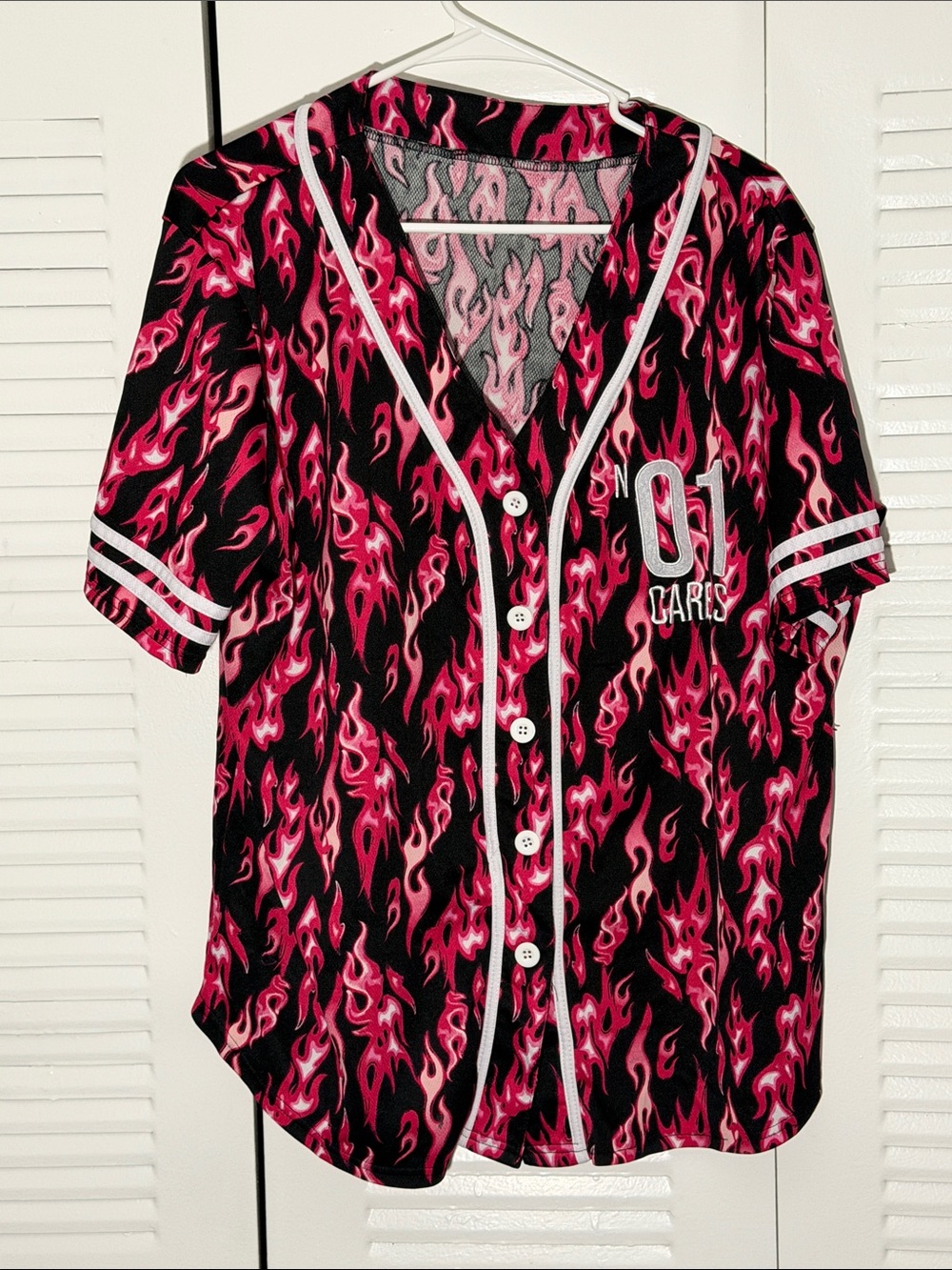 Unbranded Black & Hot Pink Flame Baseball Jersey